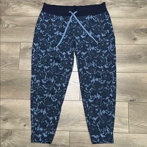 Athleta Trekkie North Floral Print Hiking Casual Ankle Jogger Pants Blue Size 14